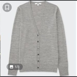 Uniqlo Sweaters V-Neck Extra-Fine Merino Wool Cardigan In Heather Grey